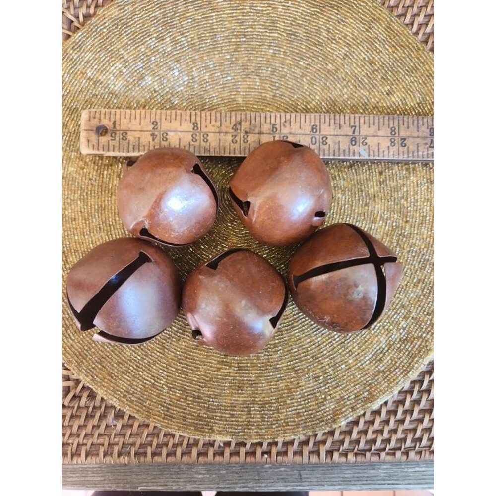 Vintage Five sleigh bells, large 2.25 in each. Jingle bells